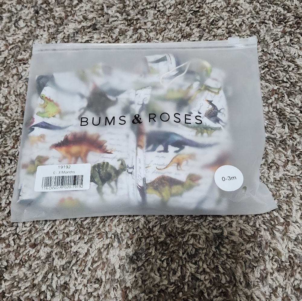 Bums & Roses Dinosaur Print Converible Romper 0-3 Month